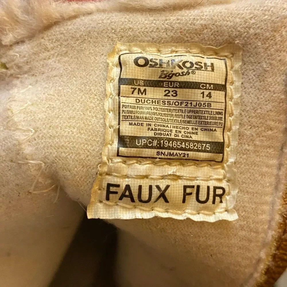 Oshkosh B'gosh Duchess Faux Fur Tan Boots Toddler Girl’s Size 7